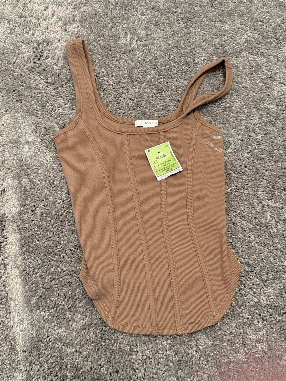 Bozzolo Camel Brown Ribbed Scoop Neck Tank Top